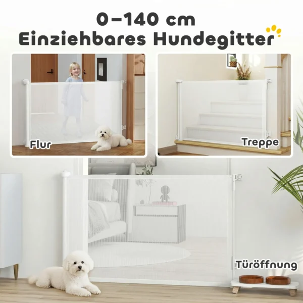 Uittrekbaar Trapbeschermingshekje Deurbeschermingshekje 0 140 Cm Met Eenhandige Bediening Voor Huisdieren Voor Trappen Deuren Wit