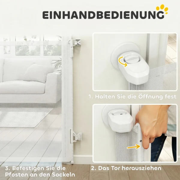 Uittrekbaar Trapbeschermingshekje Deurbeschermingshekje 0 140 Cm Met Eenhandige Bediening Voor Huisdieren Voor Trappen Deuren Wit