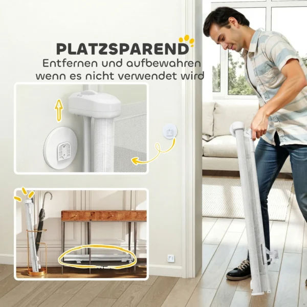 Uittrekbaar Trapbeschermingshekje Deurbeschermingshekje 0 140 Cm Met Eenhandige Bediening Voor Huisdieren Voor Trappen Deuren Wit