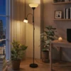 Uplighter, Moeder en Kind Staande Lamp, Hoge Lamp Met 3 Kleurtemperaturen En Flexibele Zwanenhals, Zwart