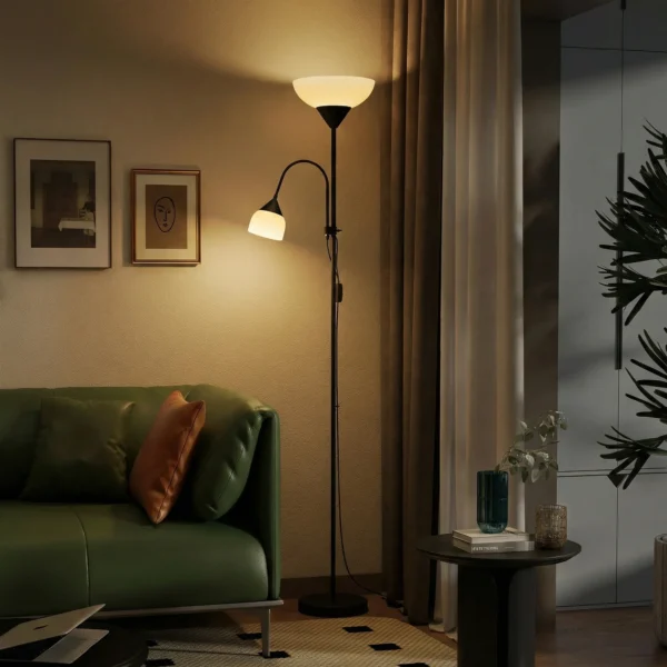 Uplighter, Moeder en Kind Staande Lamp, Hoge Lamp Met 3 Kleurtemperaturen En Flexibele Zwanenhals, Zwart