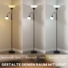 Uplighter, Moeder en Kind Staande Lamp, Hoge Lamp Met 3 Kleurtemperaturen En Flexibele Zwanenhals, Zwart