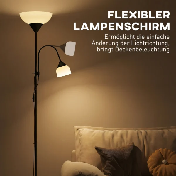 Uplighter, Moeder en Kind Staande Lamp, Hoge Lamp Met 3 Kleurtemperaturen En Flexibele Zwanenhals, Zwart