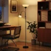 Uplighter, Moeder en Kind Staande Lamp, Hoge Lamp Met 3 Kleurtemperaturen En Flexibele Zwanenhals, Zwart