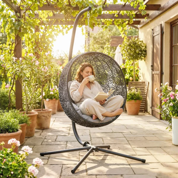 Verstelbaar C vormig Metalen Frame Voor Hangstoel Met Ophangketting Tot 150kg Zwart