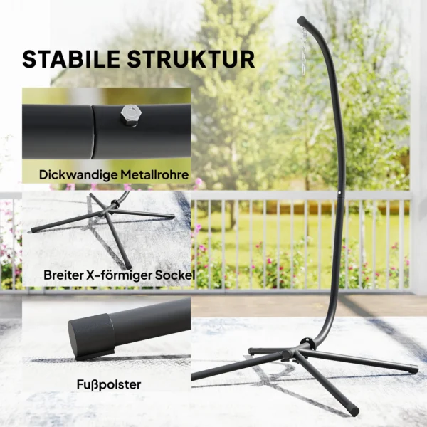 Verstelbaar C vormig Metalen Frame Voor Hangstoel Met Ophangketting Tot 150kg Zwart