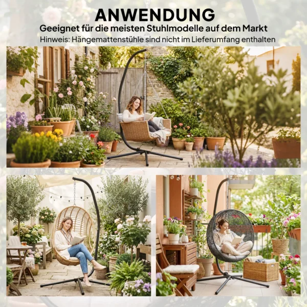 Verstelbaar C vormig Metalen Frame Voor Hangstoel Met Ophangketting Tot 150kg Zwart