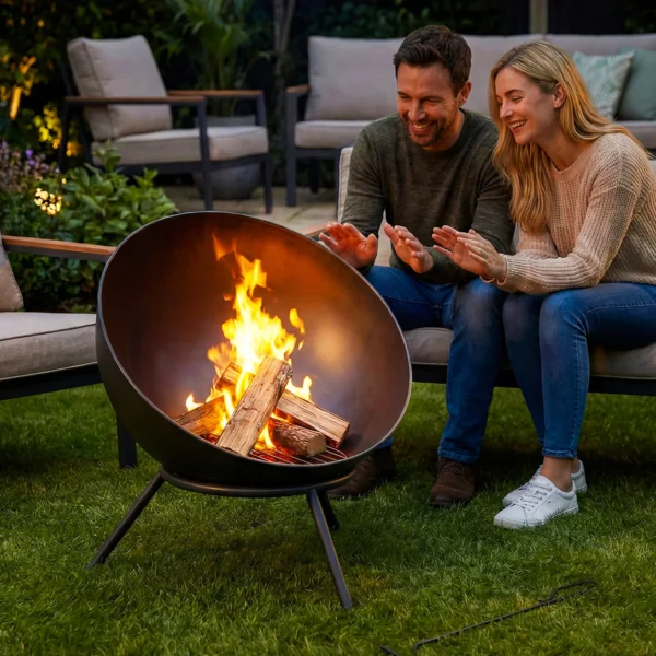 Verstelbare Vuurschaal 60 X 53 X 66cm Met Pook, Koolrooster En Standaard Zwart