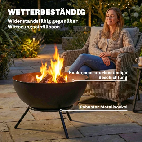 Verstelbare Vuurschaal 60 X 53 X 66cm Met Pook, Koolrooster En Standaard Zwart