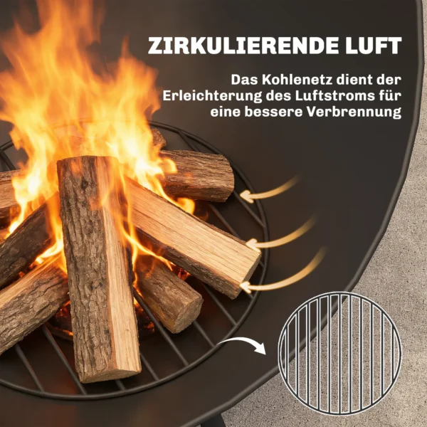 Verstelbare Vuurschaal 60 X 53 X 66cm Met Pook, Koolrooster En Standaard Zwart