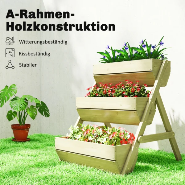 Verticaal Hoogbed Met 3 Niveaus, Verticaal Bed Gemaakt Van Hout, Bloembak Met 3 Plantenbakken En Afvoergaten, Groen