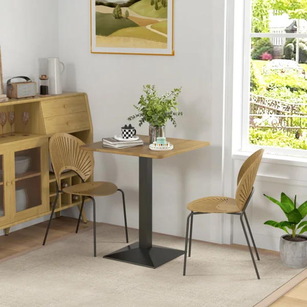 Vierkante Keukentafel Voor 2 Personen, Eettafel Met Houtlook Stalen Basis 70 X 70 X 75 Cm Donkerbruin