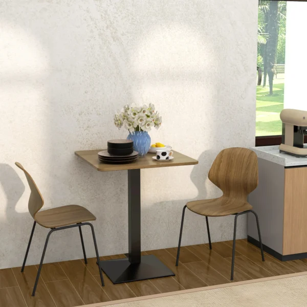 Vierkante Keukentafel Voor 2 Personen, Eettafel Met Houtlook Stalen Basis 70 X 70 X 75 Cm Donkerbruin