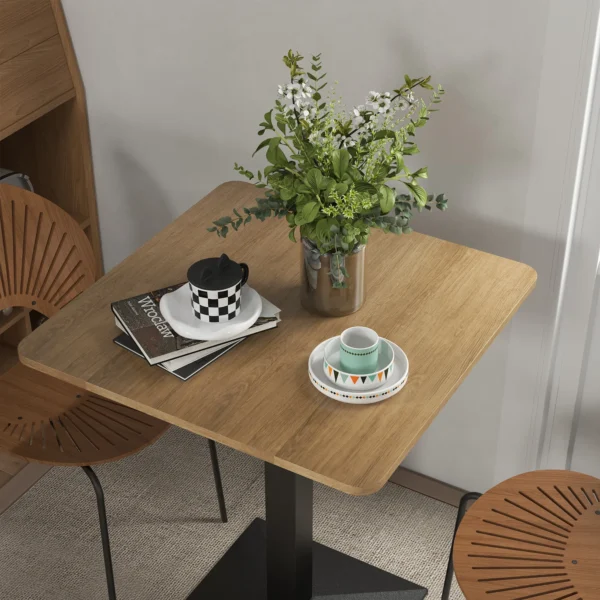 Vierkante Keukentafel Voor 2 Personen, Eettafel Met Houtlook Stalen Basis 70 X 70 X 75 Cm Donkerbruin