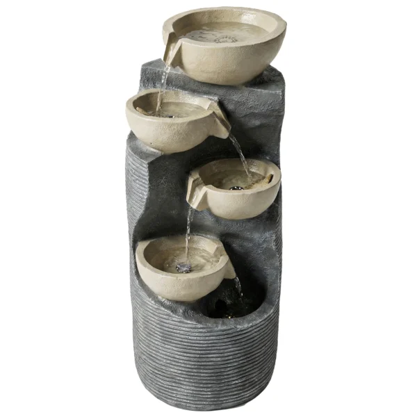 Vijftraps Fontein Voor De Tuin Met LED verlichting, Pomp, Steenlook, Verstelbaar 33 X 31 X 80 Cm