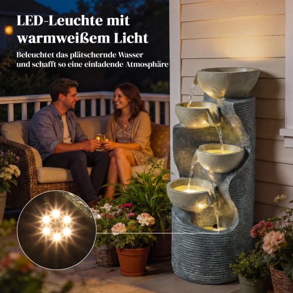 Vijftraps Fontein Voor De Tuin Met LED verlichting, Pomp, Steenlook, Verstelbaar 33 X 31 X 80 Cm
