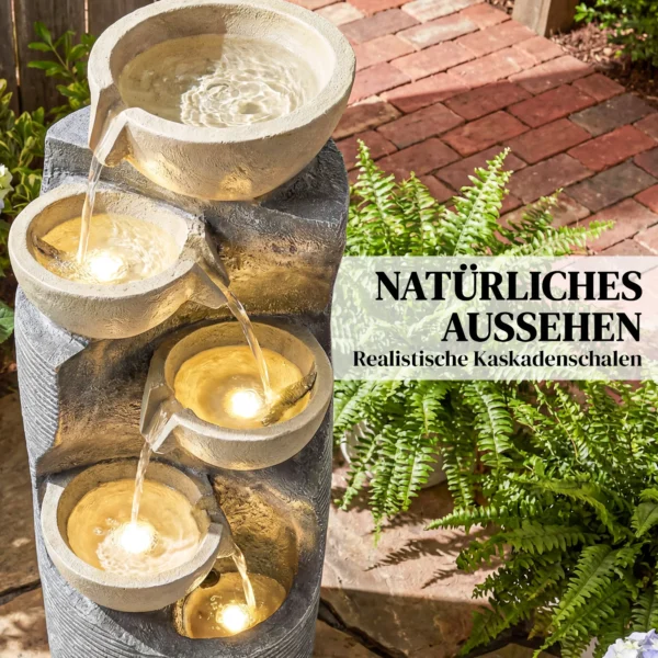 Vijftraps Fontein Voor De Tuin Met LED verlichting, Pomp, Steenlook, Verstelbaar 33 X 31 X 80 Cm