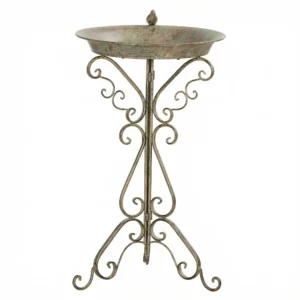 Vogelbad Met Vogelstandbeeld En Decoratieve Voet, Vintage Tuin Vogelbad Schaal Op Voet, Groen