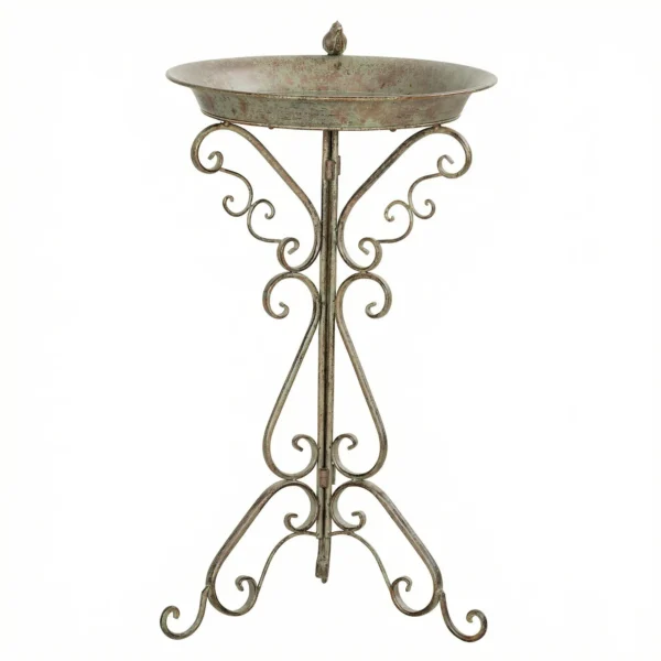 Vogelbad Met Vogelstandbeeld En Decoratieve Voet, Vintage Tuin Vogelbad Schaal Op Voet, Groen