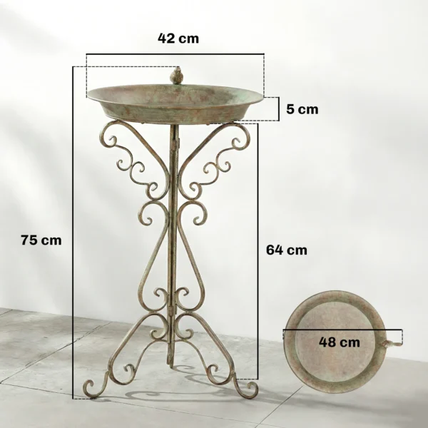 Vogelbad Met Vogelstandbeeld En Decoratieve Voet, Vintage Tuin Vogelbad Schaal Op Voet, Groen