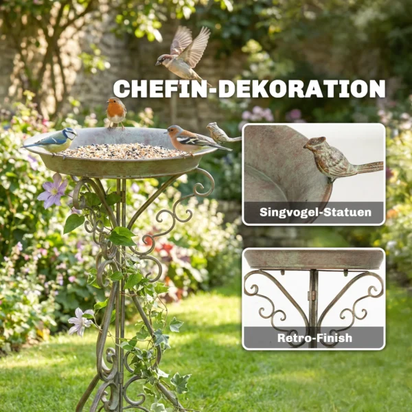 Vogelbad Met Vogelstandbeeld En Decoratieve Voet, Vintage Tuin Vogelbad Schaal Op Voet, Groen