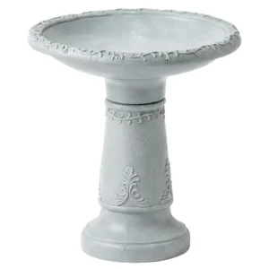 Vogelbad Van Hars Voor Buitengebruik, 51 Cm Rond Vogelbad Met Steenlook, Vrijstaande Vogelvoederdispenser, Grijs