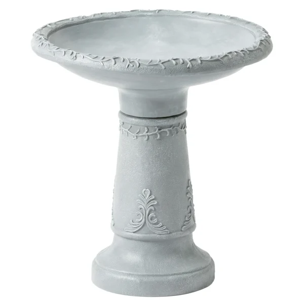 Vogelbad Van Hars Voor Buitengebruik, 51 Cm Rond Vogelbad Met Steenlook, Vrijstaande Vogelvoederdispenser, Grijs