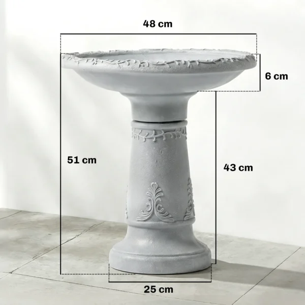 Vogelbad Van Hars Voor Buitengebruik, 51 Cm Rond Vogelbad Met Steenlook, Vrijstaande Vogelvoederdispenser, Grijs