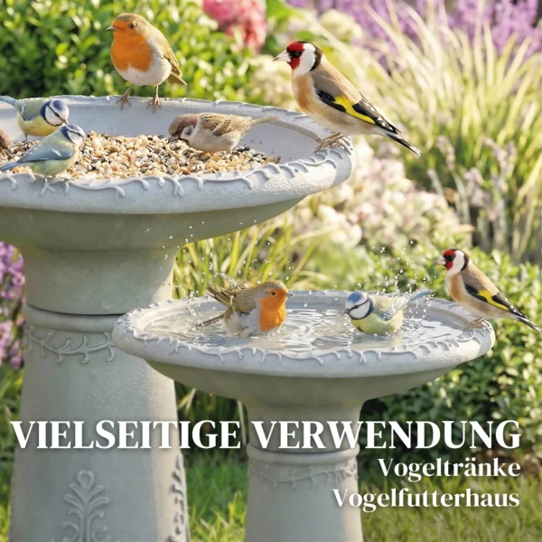 Vogelbad Van Hars Voor Buitengebruik, 51 Cm Rond Vogelbad Met Steenlook, Vrijstaande Vogelvoederdispenser, Grijs