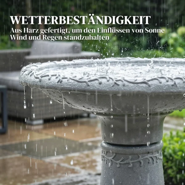 Vogelbad Van Hars Voor Buitengebruik, 51 Cm Rond Vogelbad Met Steenlook, Vrijstaande Vogelvoederdispenser, Grijs