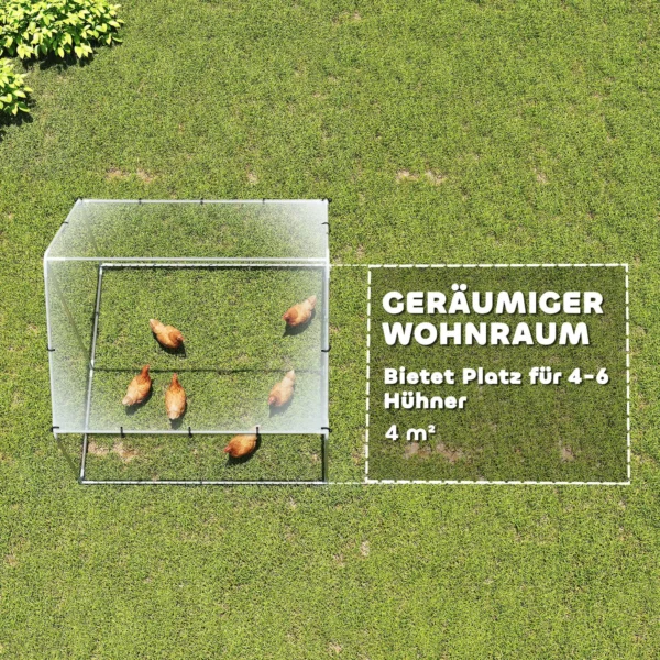 Vrijloopren Verzinkt Staal Kippenhok Met Weerbestendige UV dakbedekking, Afsluitbare Deur 2x2x2 M Zilver