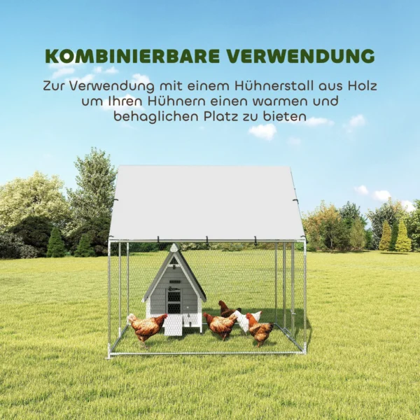 Vrijloopren Verzinkt Staal Kippenhok Met Weerbestendige UV dakbedekking, Afsluitbare Deur 2x2x2 M Zilver