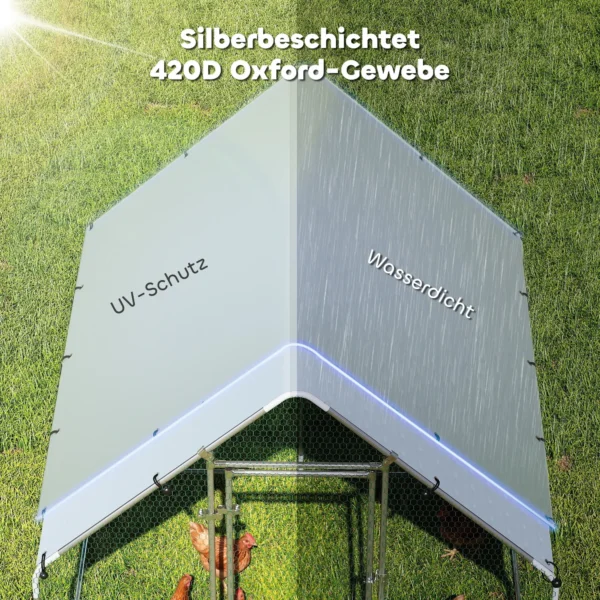 Vrijloopren Verzinkt Staal Kippenhok Met Weerbestendige UV dakbedekking, Afsluitbare Deur 2x2x2 M Zilver