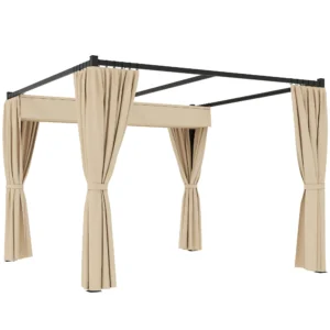 Vrijstaande Pergola 3 X 3 M Terrasoverkapping Met Schuifdak, 4 Zijwanden UV bestendig Beige