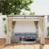 Vrijstaande Pergola 3 X 3 M Terrasoverkapping Met Schuifdak, 4 Zijwanden UV bestendig Beige