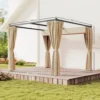 Vrijstaande Pergola 3 X 3 M Terrasoverkapping Met Schuifdak, 4 Zijwanden UV bestendig Beige