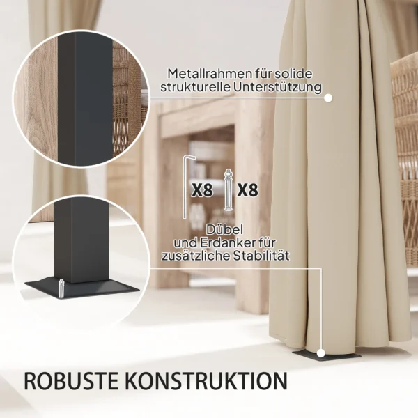 Vrijstaande Pergola 3 X 3 M Terrasoverkapping Met Schuifdak, 4 Zijwanden UV bestendig Beige