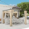 Vrijstaande Pergola 3 X 3 M Terrasoverkapping Met Schuifdak, 4 Zijwanden UV bestendig Beige