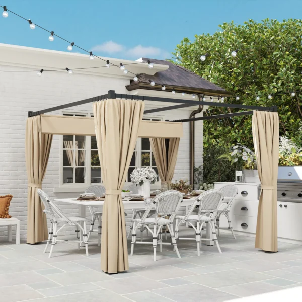 Vrijstaande Pergola 3 X 3 M Terrasoverkapping Met Schuifdak, 4 Zijwanden UV bestendig Beige