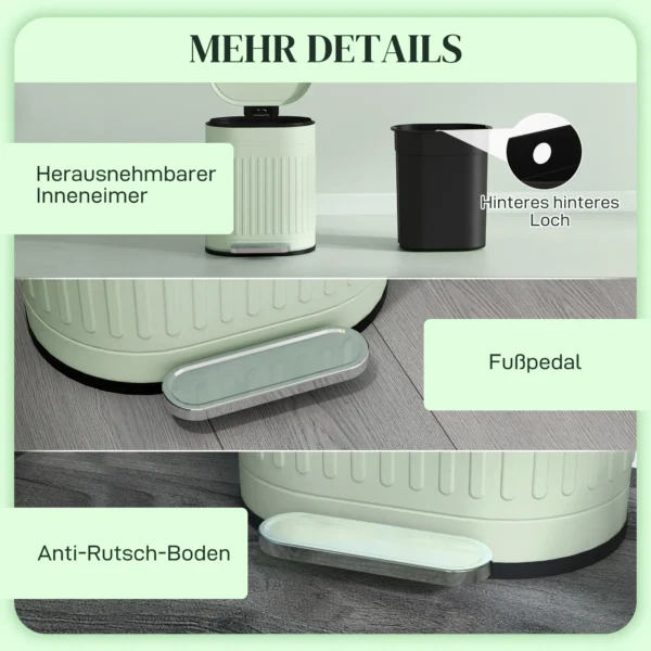 Vuilnisbak 20L Pedaalemmer Met Deksel Voetpedaal Uitneembare Binnenemmer Soft Close Functie 36,5 X 31,2 X 45 Cm, Groen