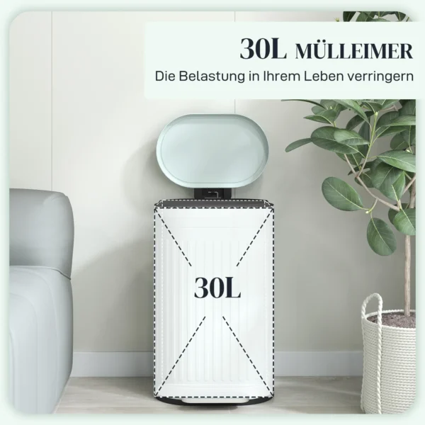 Vuilnisbak 30L Pedaalemmer Met Deksel Voetpedaal Uitneembare Binnenemmer Soft Close Functie 36,5 X 31,2 X 60,8 Cm, Groen