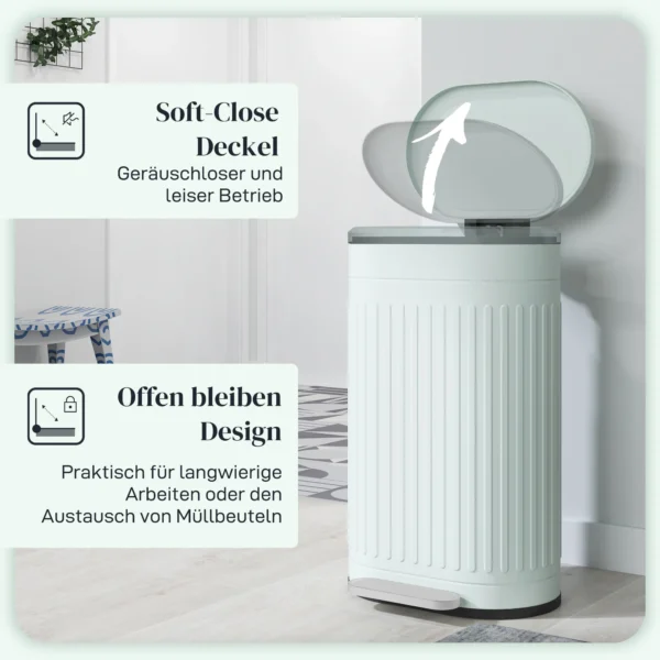 Vuilnisbak 30L Pedaalemmer Met Deksel Voetpedaal Uitneembare Binnenemmer Soft Close Functie 36,5 X 31,2 X 60,8 Cm, Groen