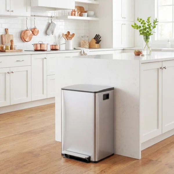 Vuilnisbak Met 2x30L Vakken, Soft Close deksel, Vingerafdrukbestendig, Roestvrij Staal, Zilver