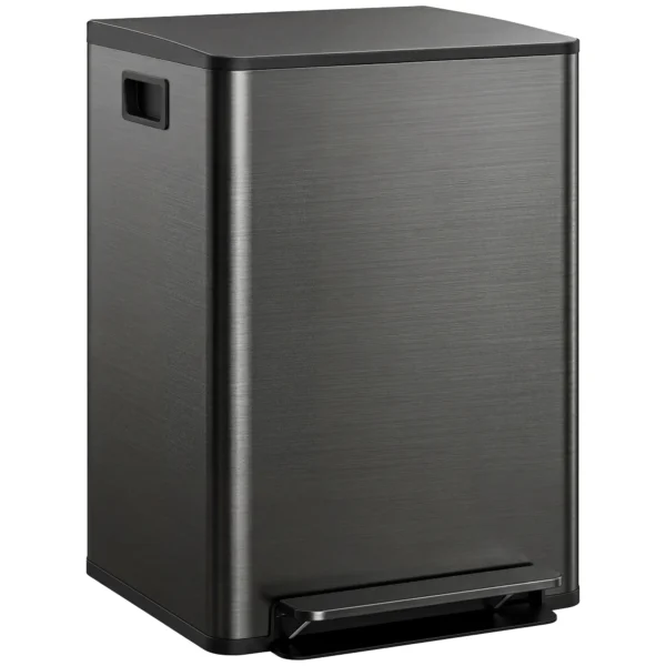 Vuilnisbak Met 2x30L Vakken, Soft Close deksel, Vingerafdrukbestendig, Roestvrij Staal, Zwart