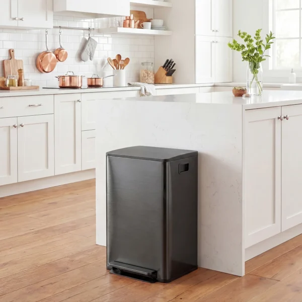 Vuilnisbak Met 2x30L Vakken, Soft Close deksel, Vingerafdrukbestendig, Roestvrij Staal, Zwart