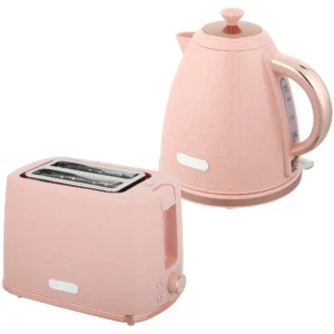 Waterkoker En Broodrooster set, 1,7L 2200W Snelkook waterkoker Met Automatische Uitschakeling En 2 sneetjes broodrooster Met Kruimellade, Roze