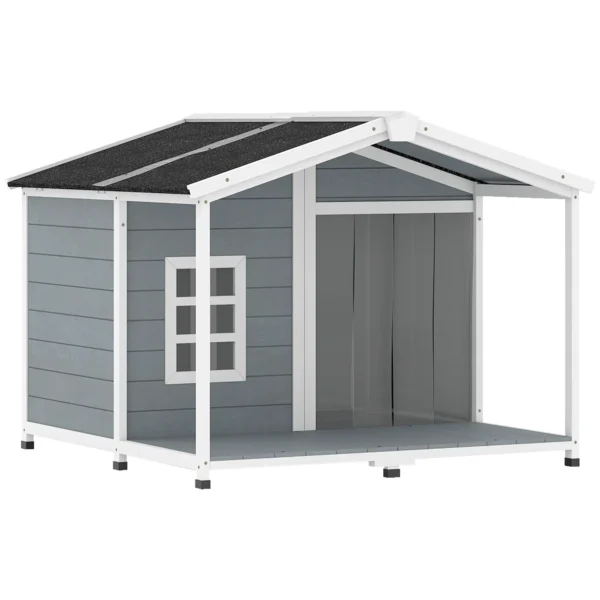 Weerbestendig Verhoogd Hondenhuis Van Hout Met Asfaltdak, Terras, Voor Middelgrote Honden 103x107x83,5cm Grijs