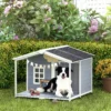 Weerbestendig Verhoogd Hondenhuis Van Hout Met Asfaltdak, Terras, Voor Middelgrote Honden 103x107x83,5cm Grijs