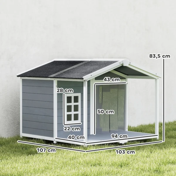 Weerbestendig Verhoogd Hondenhuis Van Hout Met Asfaltdak, Terras, Voor Middelgrote Honden 103x107x83,5cm Grijs
