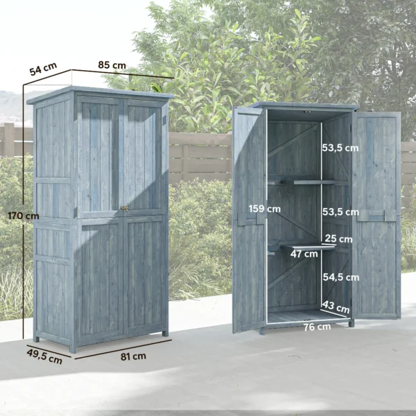 Weerbestendige Houten Tuinkast Met Dubbele Deur En Magneetsluiting Voor Tuin Terras 85 X 54 X 170 Cm Grijs